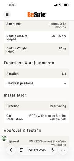 Be Safe car seat and isofix