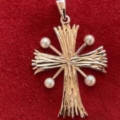 New 9ct Solid Gold HAND MADE Cross Very Unusual. With Or Without The Pearls