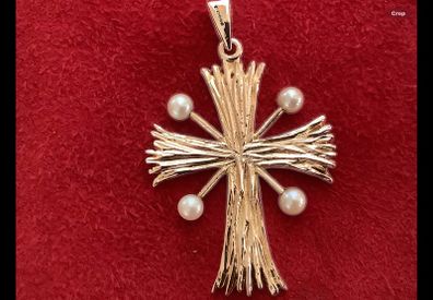 New 9ct Solid Gold HAND MADE Cross Very Unusual. With Or Without The Pearls