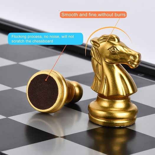 FREE P&P Magnetic Travel Chess Set with Folding Games Board and 2 Extra Queens & Storage Bag for Kids and Adults (Gold & Silver)