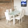 Modern Glass Dining Table Set Seats 6, White Image 2