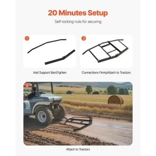 Drag Harrow, 66" Width Tow Behind Drag Harrow, Q235 Steel Driveway Grader with Adjustable Bars & Pin Hitch, Support up to 50 lbs, Tractor Driveway