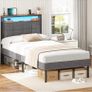 3ft Single Bed Frame 90x190 Upholstered Bed Frame With LED Lights & Charging Station Metal Bed Frame with Upholstered Storage Headboard/Under Bed Storage/Noise Free (Single-90x190cm) Image 2