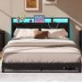 King Size Bed Frame with Ergonomic Storage Headboard and LED,Metal Platform Low Bed Frame King Size 5ft,Kingsize Floor Bed Base with Charging Station,No Box Spring Needed,Easy Assembly,Black Image 8