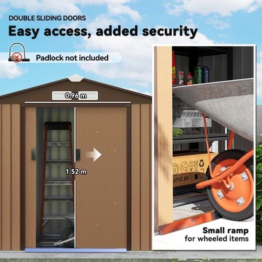 Outdoor Storage Shed, 7ft x 4ft, Large Patio Roofed Tool Metal Storage Building Foundation Sheds Box Outdoor Furniture