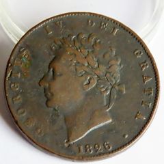 1826 Halfpenny 1/2 Penny King George IV copper coin