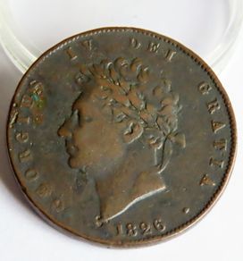 1826 Halfpenny 1/2 Penny King George IV copper coin
