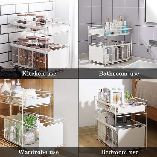 2 Tier Under Sink Sliding Cupboard Drawer Shelf (small size)