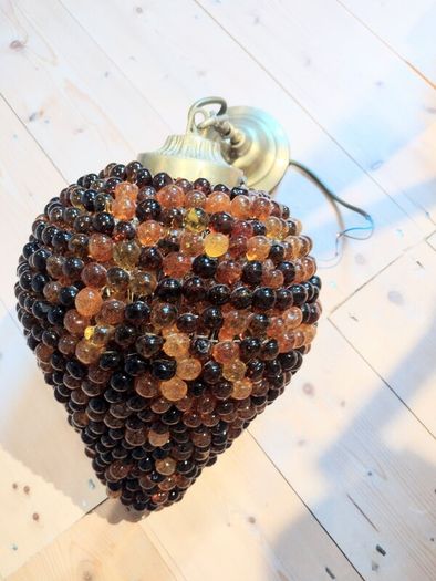 Vintage Glass Bead Ceiling Light - Mid-Century Brass Pendant