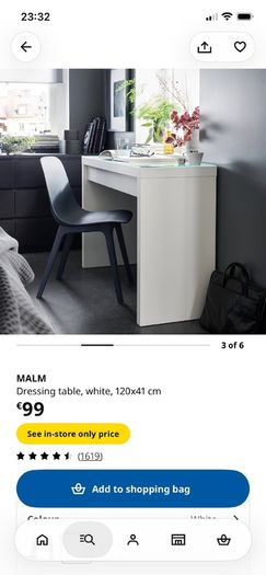 Ikea dressing table MALM, white, 120x41 cm