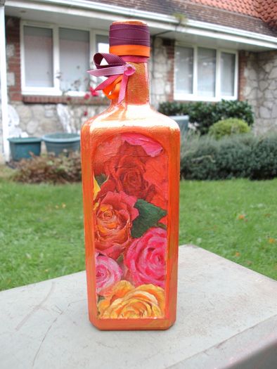 Hand made decoupage bottle.