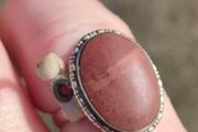 Mid Century Large Oval Cabochon Agate Sterling Silver Ring