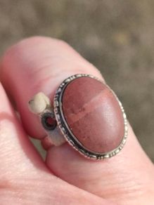 Mid Century Large Oval Cabochon Agate Sterling Silver Ring