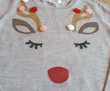 Fantastic H&M Christmas Jumper Reindeer Gold Pom Pom Age 14 Yrs