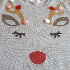 Fantastic H&M Christmas Jumper Reindeer Gold Pom Pom Age 14 Yrs