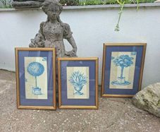 Nice set of 3 Vintage Botanical prints on woven Linen