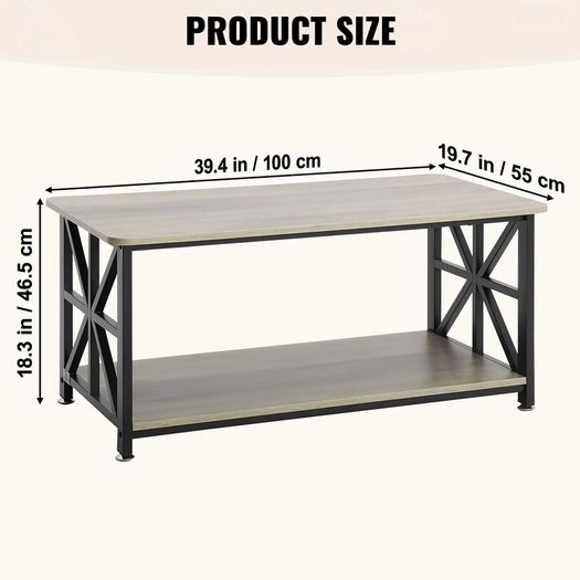 Farmhouse Coffee Table, Rectangle Coffee Table with Open Storage Compartment