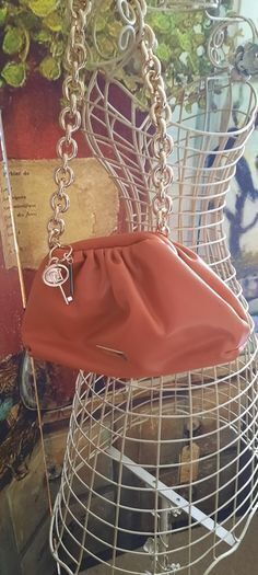 River Island Burnt Orange Chunky Chain Ruched Bag, AV