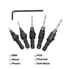 5PCS Woodworking Countersunk Head Drill And Chamfering One Piece Hexagonal Handle Countersunk Fried Dough Twist Drill