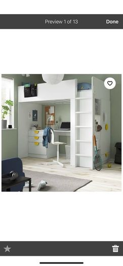Smastad loft bed, wardrobe, drawers and desk