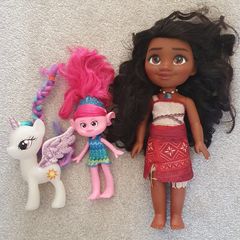 Moana doll, poppy troll, my little pony