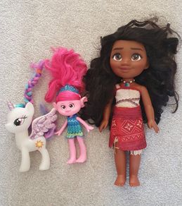 Moana doll, poppy troll, my little pony