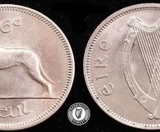 [#172] - Ireland 1968 | 6 Pence | Wolfhound | KM.13a | UNC