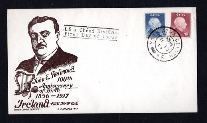 1957 Ireland Centenary of the birth of John Redmond (Leader of Irish Parliamentary Party) Commemorative Stamps Illustrated First Day Cover (FDC) with Baile Atha Cliath (Dublin) cancel
