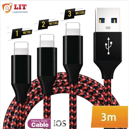 1M/2M/3M USB Lightning Cable For iPhone 7 8 12 13 X 11 Pro Long Charger Charging Fast Lead 1m 2m 3M