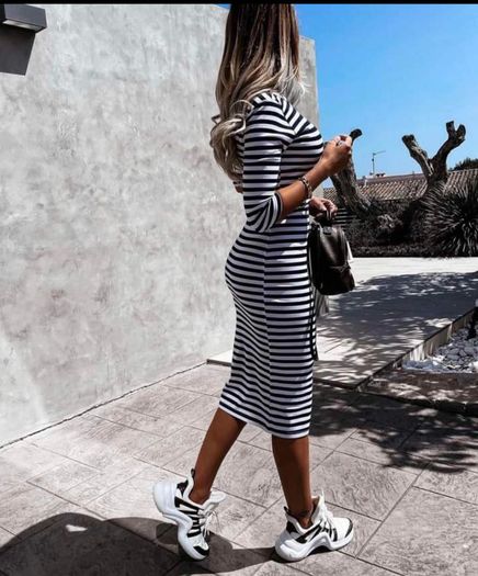 Pencil Dress With Stripes