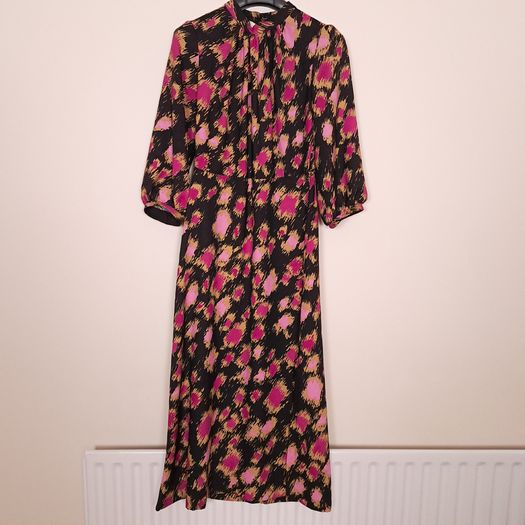 Closet Black Pink Mustard Abstract Print Midi Dress 10UK/38EU