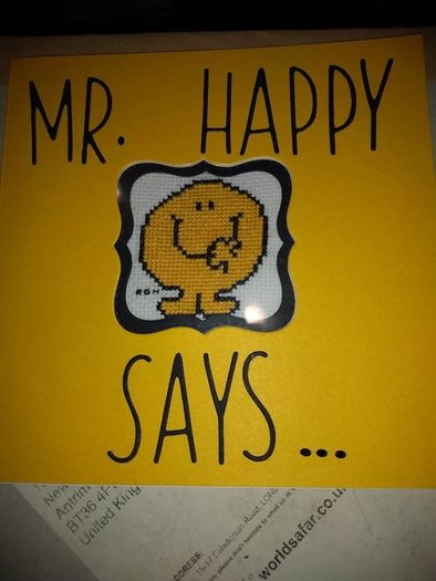 Handmade x-stitched cards:- Mr Men