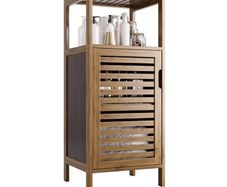 Bathroom Cabinet, Bamboo Floor Cabinet Free Standing, 4 Tier Sofa Side Storage Cupboard for Living Room Kitchen Bedroom, Walnut