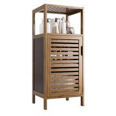 Bathroom Cabinet, Bamboo Floor Cabinet Free Standing, 4 Tier Sofa Side Storage Cupboard for Living Room Kitchen Bedroom, Walnut