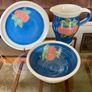 Vintage R and J Forrester Bandon Pottery Ireland Jug Sugar Bowl Plate Cobalt Blue Fruits Design Image 9