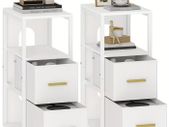 Set of 2 White Bedside Tables with 2 fabric drawers