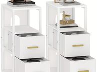 main image for ad Set of 2 White Bedside Tables with 2 fabric drawers