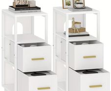 Set of 2 White Bedside Tables with 2 fabric drawers