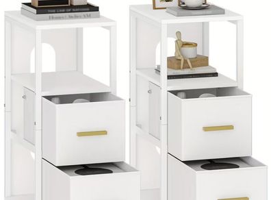 Set of 2 White Bedside Tables with 2 fabric drawers