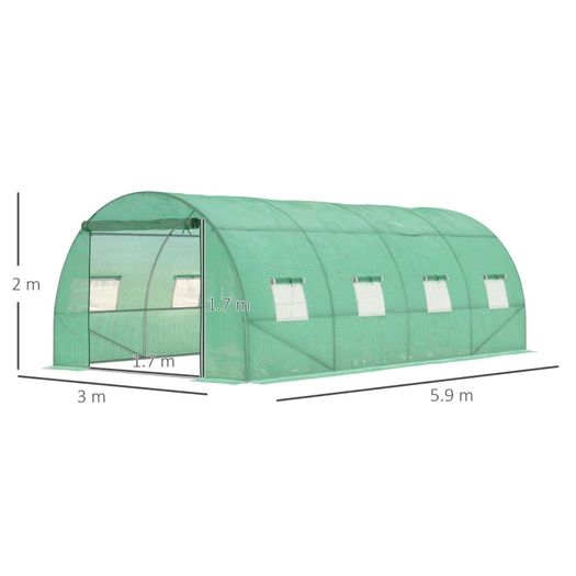 Walk-in Polytunnel Greenhouse - Outdoor Garden Tunnel Greenhouse Tent with Zipped Roll-Up Door and 8 Mesh Windows, 6 x 3M