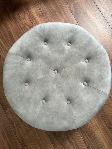 Grey Velvet Round Tufted Poof / Footstool