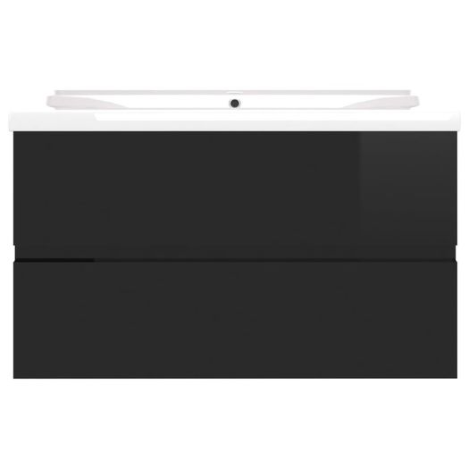 Sink Cabinet with Built-in Basin High Gloss Black Chipboard