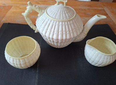 Beleek Limpet teapot with creamer & Sugar bowl