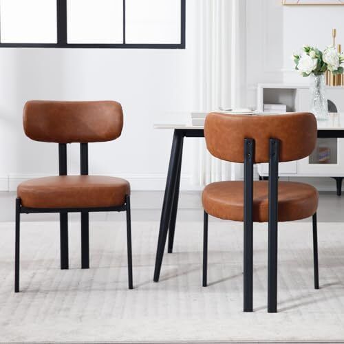 PU Leather Dining Room Chairs Set of 2 Living Room Modern Armless Accent Chairs Kitchen Chairs with Black Metal Legs (Brown)