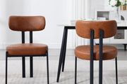 PU Leather Dining Room Chairs Set of 2 Living Room Modern Armless Accent Chairs Kitchen Chairs with Black Metal Legs (Brown)