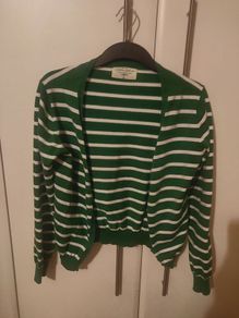 Atmosphere Green Cardigan with White Stripes