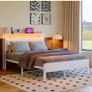 4FT6 Double Bed Frame with LED Lights and Charging Station, Heavy Duty Metal Platform Upholstered Bed frame with Storage Fabric Headboard,Metal Slats Support,Mattress Foundation (White) Image 3