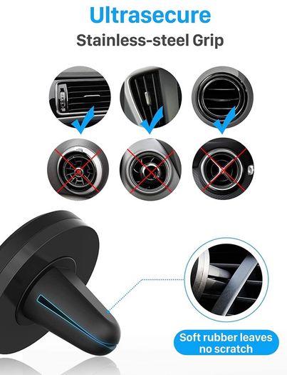 Car Phone Holder, Magnetic Phone Car Mount Air Vent, Upgraded Strongest Magnets & Super Stable Cradle for Vent, Compatible with iPhone, Samsung, Comes with Metal Plates