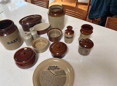 18 Pieces- Vintage Earthenware Glazed Pottery Pieces- Pearson's of Chesterfield, Moira Pottery , Emile Henry - French Designer- all in great condition