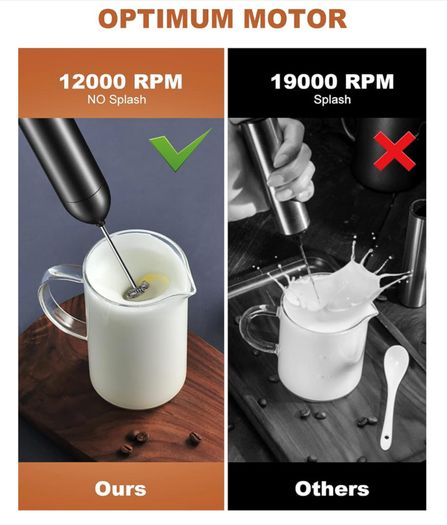 Electric Milk Frother with High Performance 12000 RPM Motor, Aluminium Alloy Manual Milk Frother, Foamer Whisk for Matcha, Latte, Cappuccino, Hot Chocolate, Drinks, 3 AAA Batteries Included